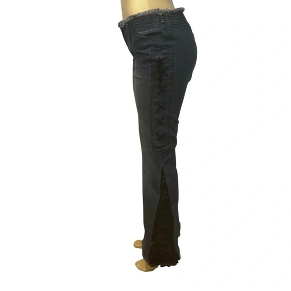 5/48 jeans flares blue with black lace womens size 8 blue boho festival concert - Picture 9 of 16